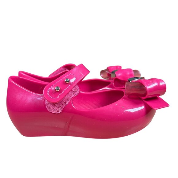 Mini Melissa Girl's Hot Pink Bow Rubber Mary Jane Shoes Size U 8 - Picture 2 of 7